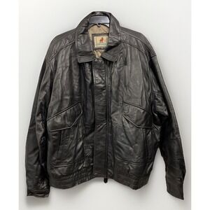 Ruggadier Black Lambskin Leather‎ Bomber Jacket Men's Size 2XL Vintage 90's
